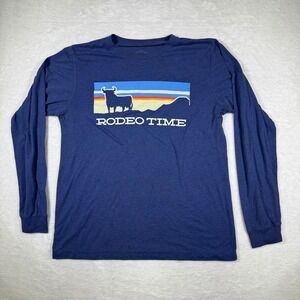 Dale Brisby Rodeo Time‎ Long Sleeve T Shirt Mens Large Blue Western Cowboy